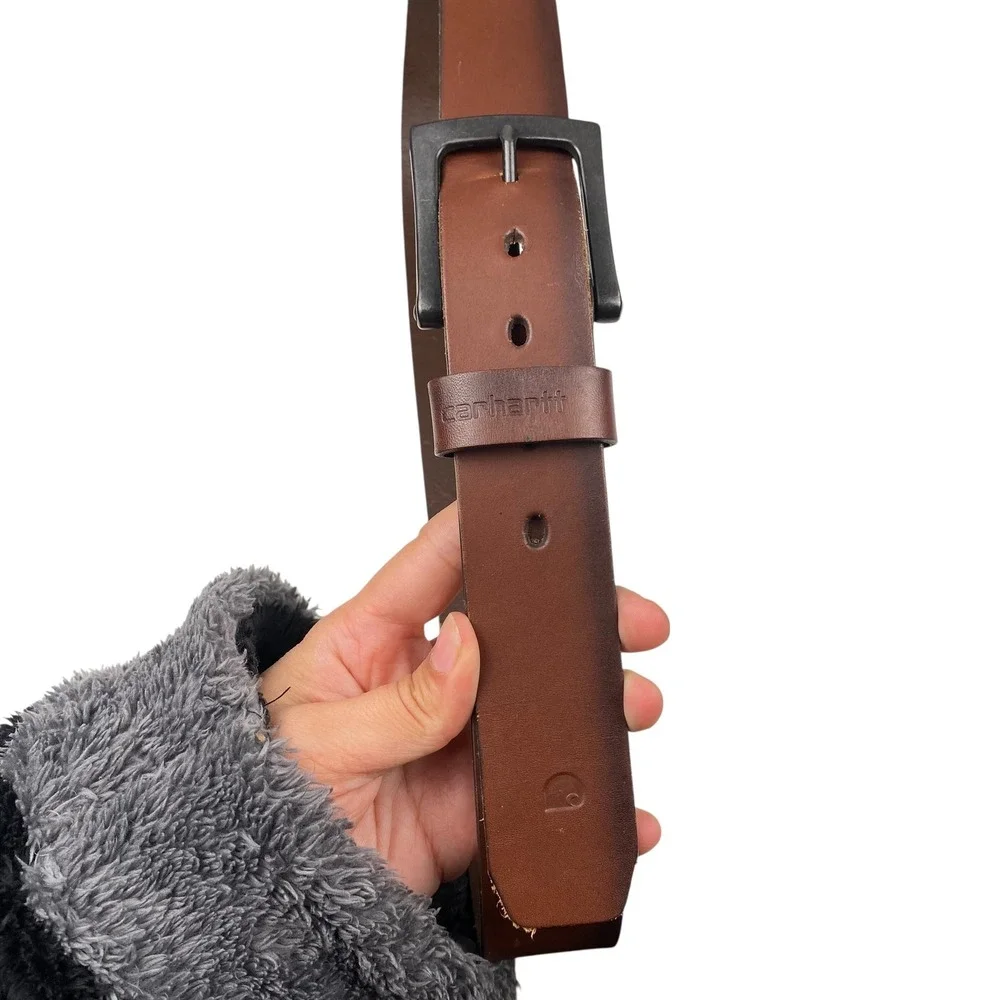 Carhartt Mens Brown Leather Work Belt Matte Black‎ Buckle Size 38 40
